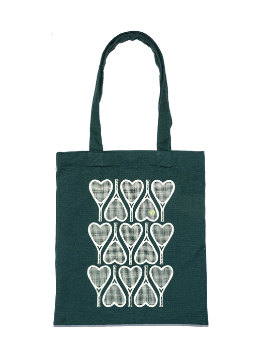 For the Love of Tennis Canvas Tote Bag in Green